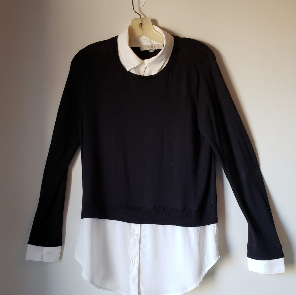 Loft black and white shirt and sweater combo